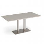 Eros rectangular dining table with flat brushed steel rectangular base and twin uprights 1600mm x 800mm - Light Grey EDR1600-BS-LG