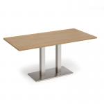 Eros rectangular dining table with flat brushed steel rectangular base and twin uprights 1600mm x 800mm - oak EDR1600-BS-O
