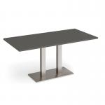 Eros rectangular dining table with flat brushed steel rectangular base and twin uprights 1600mm x 800mm - Onyx Grey EDR1600-BS-OG