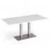 Eros rectangular dining table with flat brushed steel rectangular base and twin uprights 1600mm x 800mm - white EDR1600-BS-WH