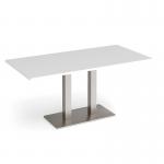 Eros rectangular dining table with flat brushed steel rectangular base and twin uprights 1600mm x 800mm - white EDR1600-BS-WH