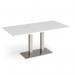 Eros rectangular dining table with flat brushed steel rectangular base and twin uprights 1600mm x 800mm - white