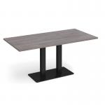 Eros rectangular dining table with flat black rectangular base and twin uprights 1600mm x 800mm - grey oak EDR1600-K-GO