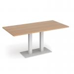 Eros rectangular dining table with flat white rectangular base and twin uprights 1600mm x 800mm - beech EDR1600-WH-B