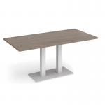 Eros rectangular dining table with flat white rectangular base and twin uprights 1600mm x 800mm - barcelona walnut EDR1600-WH-BW