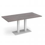 Eros rectangular dining table with flat white rectangular base and twin uprights 1600mm x 800mm - grey oak EDR1600-WH-GO