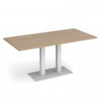 Eros rectangular dining table with flat white rectangular base and twin uprights 1600mm x 800mm - kendal oak EDR1600-WH-KO