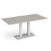 Eros rectangular dining table with flat white rectangular base and twin uprights 1600mm x 800mm - Light Grey EDR1600-WH-LG