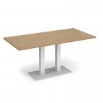 Eros rectangular dining table with flat white rectangular base and twin uprights 1600mm x 800mm - oak EDR1600-WH-O