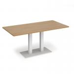 Eros rectangular dining table with flat white rectangular base and twin uprights 1600mm x 800mm - oak EDR1600-WH-O