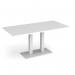 Eros rectangular dining table with flat white rectangular base and twin uprights 1600mm x 800mm - white EDR1600-WH-WH