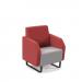 Encore² low back 1 seater sofa 600mm wide with black sled frame - forecast grey seat with extent red back