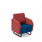 Encore low back 1 seater sofa 600mm wide with black sled frame - maturity blue seat with extent red back ENC01L-MF-MB-ER