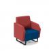 Encore² low back 1 seater sofa 600mm wide with black sled frame - maturity blue seat with extent red back