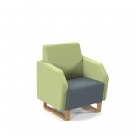 Encore low back 1 seater sofa 600mm wide with wooden sled frame - elapse grey seat with endurance green back ENC01L-WF-EG-EN