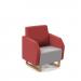 Encore² low back 1 seater sofa 600mm wide with wooden sled frame - forecast grey seat with extent red back