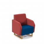 Encore low back 1 seater sofa 600mm wide with wooden sled frame - maturity blue seat with extent red back ENC01L-WF-MB-ER