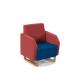 Encore² low back 1 seater sofa 600mm wide with wooden sled frame - maturity blue seat with extent red back