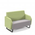 Encore low back 2 seater sofa 1200mm wide with black sled frame - forecast grey seat with endurance green back ENC02L-MF-FG-EN