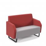 Encore low back 2 seater sofa 1200mm wide with black sled frame - forecast grey seat with extent red back ENC02L-MF-FG-ER