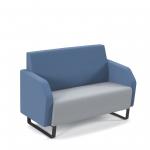 Encore low back 2 seater sofa 1200mm wide with black sled frame - late grey seat with range blue back and arms ENC02L-MF-LG-RB