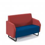 Encore low back 2 seater sofa 1200mm wide with black sled frame - maturity blue seat with extent red back ENC02L-MF-MB-ER
