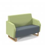 Encore low back 2 seater sofa 1200mm wide with wooden sled frame - elapse grey seat with endurance green back ENC02L-WF-EG-EN