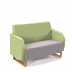 Encore low back 2 seater sofa 1200mm wide with wooden sled frame - forecast grey seat with endurance green back ENC02L-WF-FG-EN