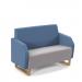 Encore² low back 2 seater sofa 1200mm wide with wooden sled frame - forecast grey seat with range blue back