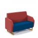 Encore² low back 2 seater sofa 1200mm wide with wooden sled frame - maturity blue seat with extent red back