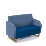 Encore low back 2 seater sofa 1200mm wide with wooden sled frame - maturity blue seat with range blue back ENC02L-WF-MB-RB