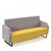 Encore² low back 3 seater sofa 1800mm wide with black sled frame - lifetime yellow seat with forecast grey back