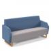 Encore² low back 3 seater sofa 1800mm wide with wooden sled frame - forecast grey seat with range blue back
