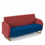 Encore low back 3 seater sofa 1800mm wide with wooden sled frame - maturity blue seat with extent red back ENC03L-WF-MB-ER