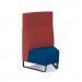 Encore² modular single seater high back sofa with no arms and black sled frame - maturity blue seat with extent red back