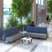Encore modular single seater low back sofa with no arms and black sled frame - late grey seat with range blue back ENC-MOD01L-MF-LG-RB