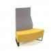 Encore² modular double seater convex high back sofa with no arms and black sled frame - lifetime yellow seat with forecast grey back