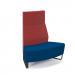 Encore² modular double seater convex high back sofa with no arms and black sled frame - maturity blue seat with extent red back