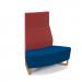 Encore² modular double seater convex high back sofa with no arms and wooden sled frame - maturity blue seat with extent red back