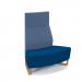 Encore² modular double seater convex high back sofa with no arms and wooden sled frame - maturity blue seat with range blue back