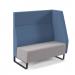 Encore² modular double seater high back sofa with left hand arm and black sled frame - forecast grey seat with range blue back and arm