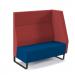 Encore² modular double seater high back sofa with left hand arm and black sled frame - maturity blue seat with extent red back and arm