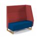 Encore² modular double seater high back sofa with left hand arm and wooden sled frame - maturity blue seat with extent red back and arm