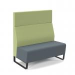 Encore² modular double seater high back sofa with no arms and black sled frame - elapse grey seat with endurance green back ENC-MOD02H-MF-EG-EN