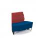 Encore² modular double seater convex low back sofa with no arms and black sled frame - maturity blue seat with extent red back