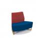 Encore² modular double seater convex low back sofa with no arms and wooden sled frame - maturity blue seat with extent red back