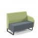 Encore² modular double seater low back sofa with left hand arm and black sled frame - elapse grey seat with endurance green back and arm