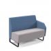 Encore² modular double seater low back sofa with left hand arm and black sled frame - forecast grey seat with range blue back and arm