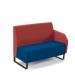 Encore² modular double seater low back sofa with left hand arm and black sled frame - maturity blue seat with extent red back and arm