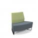 Encore² modular double seater low back sofa with no arms and black sled frame - elapse grey seat with endurance green back